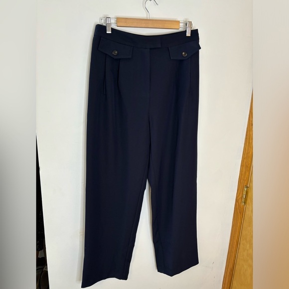NWOT Lulus Navy Blue Wide Leg Faux Pocket Pants - Picture 4 of 6